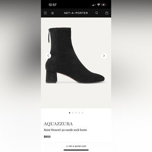 💯Auth Aquazzura Saint Honoré 50 Suede Sock Boots, Black EU 37